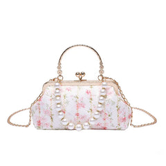 Lady Shoulder Bags Flowers Pearl Chain Handbags PU Crossbody Bag