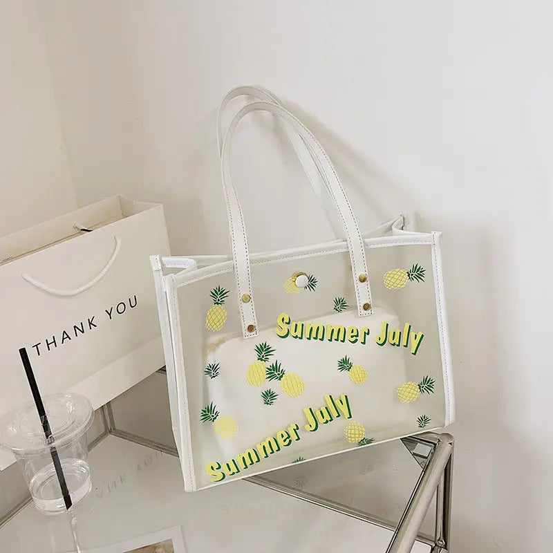 Summer Jelly Bag for Women Two Piece Print Seaside Shopping Shoulder Bag
