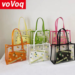 Summer Jelly Bag for Women Two Piece Print Seaside Shopping Shoulder Bag