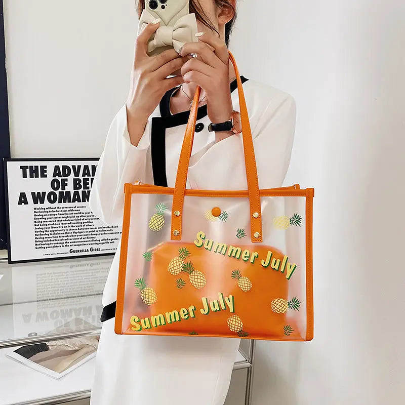 Summer Jelly Bag for Women Two Piece Print Seaside Shopping Shoulder Bag