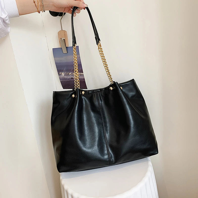 Summer Soft Leather Chain Women Shoulder Bag Large Capacity Ladies Tote