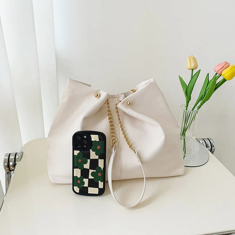 Summer Soft Leather Chain Women Shoulder Bag Large Capacity Ladies Tote