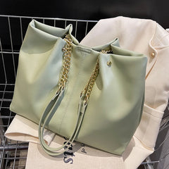 Summer Soft Leather Chain Women Shoulder Bag Large Capacity Ladies Tote