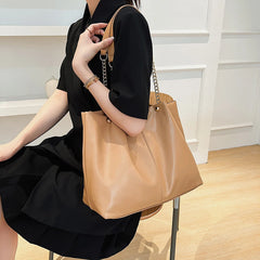Summer Soft Leather Chain Women Shoulder Bag Large Capacity Ladies Tote