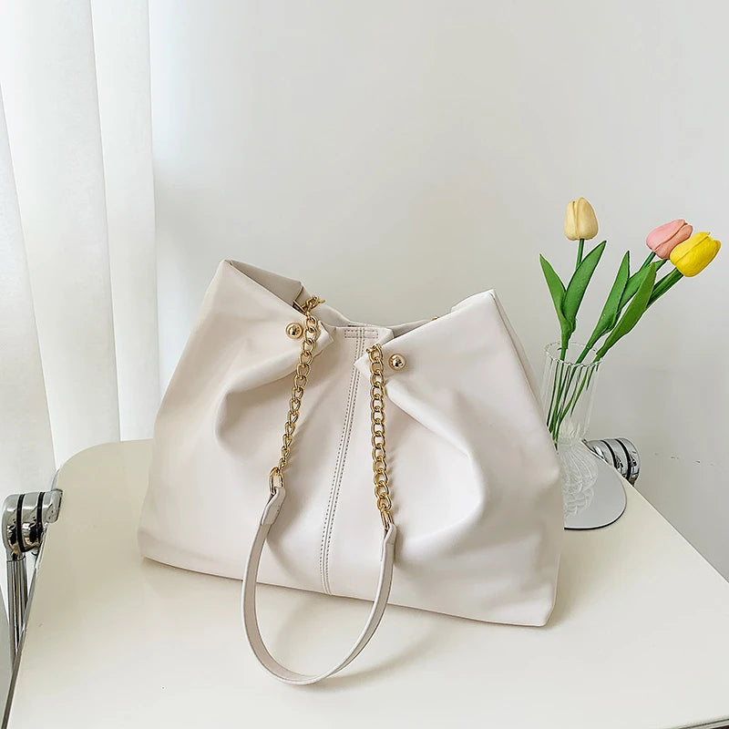Summer Soft Leather Chain Women Shoulder Bag Large Capacity Ladies Tote