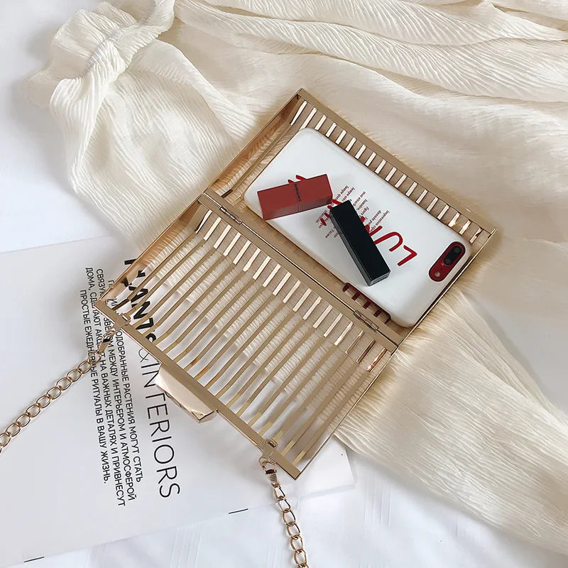 Summer Metal Hollow Square Chain Crossbody Bags for Women Small Bags
