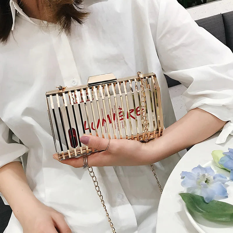 Summer Metal Hollow Square Chain Crossbody Bags for Women Small Bags