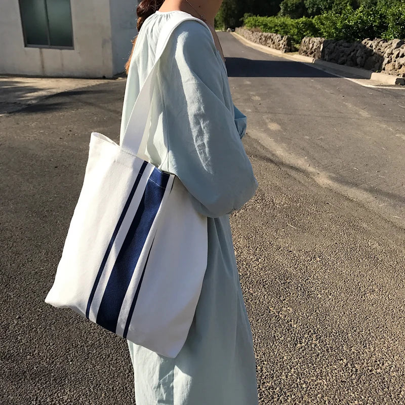 Summer Canvas Shoulder Bag Handbag Art Striped Bag