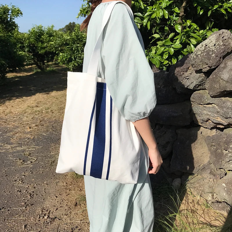 Summer Canvas Shoulder Bag Handbag Art Striped Bag