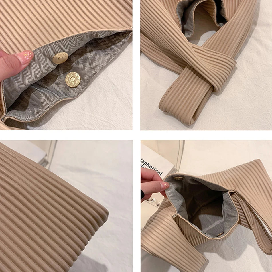Summer Striped Tote Bag Soft PU Leather Underarm Handbag