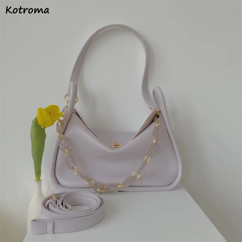 Summer Soft PU Leather Shoulder Bag Women Chains Cross Body Bucket Bag