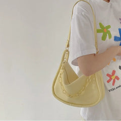 Summer Soft PU Leather Shoulder Bag Women Chains Cross Body Bucket Bag