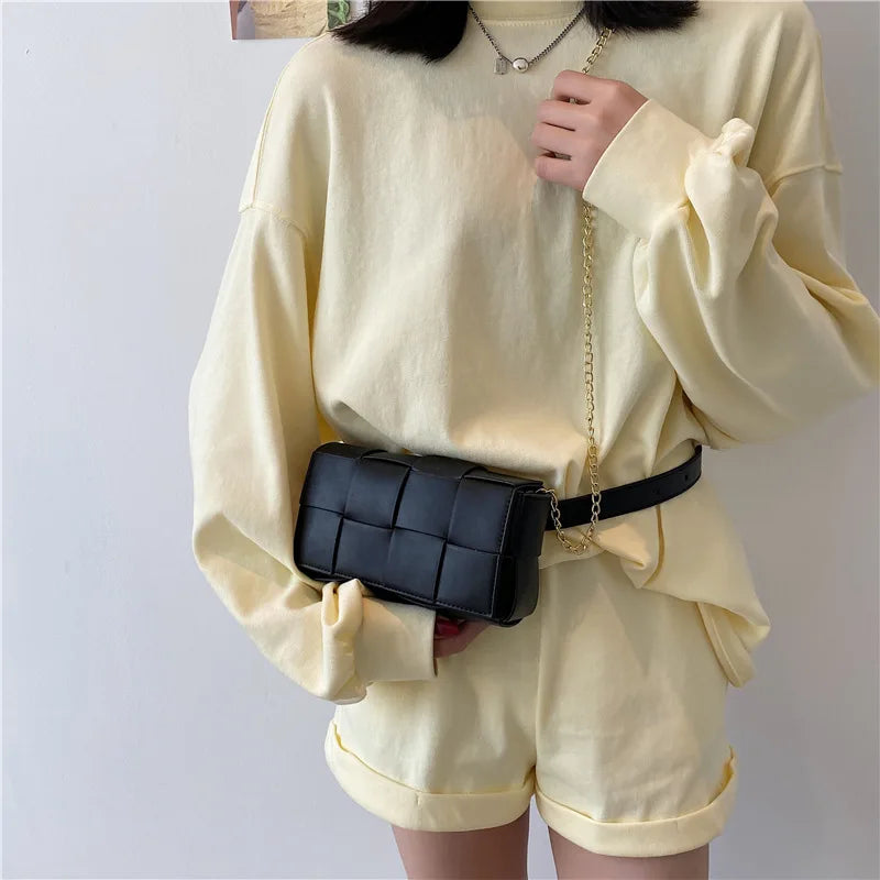 Summer Pu Woven Waist Bag Style Shoulder Bag Chest Bag for Women