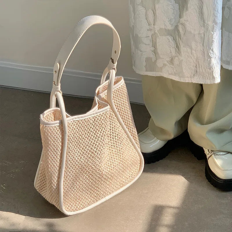 Large Straw Shoulder Bag Women Woven Handbag Beach Tote Holiday Shopping