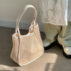 Large Straw Shoulder Bag Women Woven Handbag Beach Tote Holiday Shopping