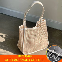 Large Straw Shoulder Bag Women Woven Handbag Beach Tote Holiday Shopping