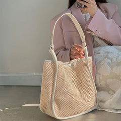 Large Straw Shoulder Bag Women Woven Handbag Beach Tote Holiday Shopping