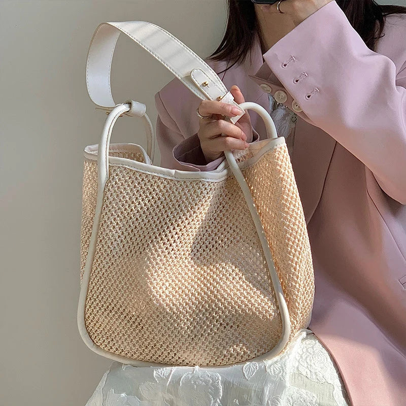 Large Straw Shoulder Bag Women Woven Handbag Beach Tote Holiday Shopping