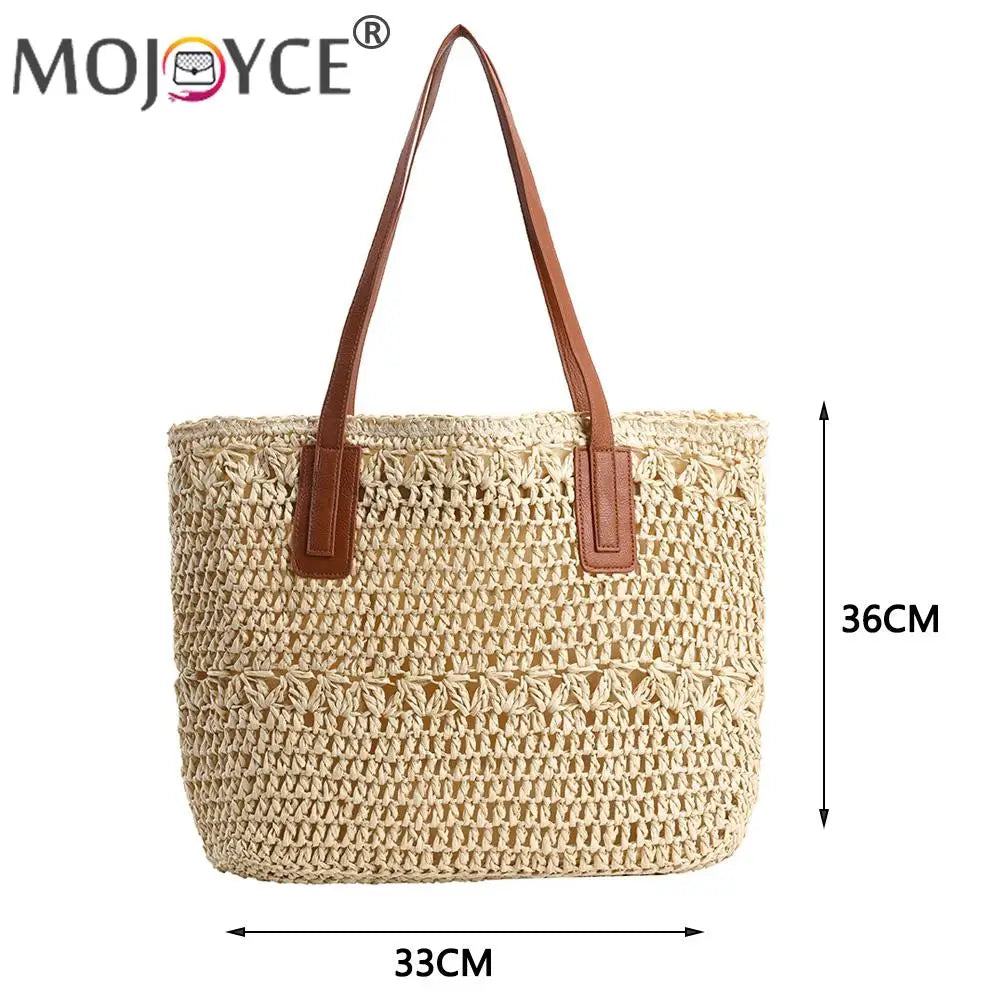 Straw Women's Shoulder Tote Bag Boho Style Seaside Beach Vacation Handbag