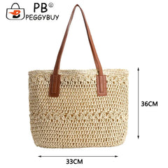 Straw Women's Shoulder Tote Bag Seaside Beach Vacation Handbag