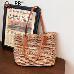 Straw Women's Shoulder Tote Bag Seaside Beach Vacation Handbag