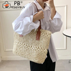 Straw Women's Shoulder Tote Bag Seaside Beach Vacation Handbag