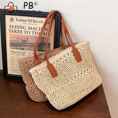 Straw Women's Shoulder Tote Bag Seaside Beach Vacation Handbag