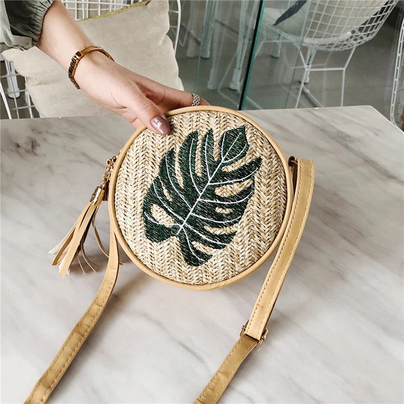 Summer Women's Straw Shoulder Bag Embroidered Crossbody Bag
