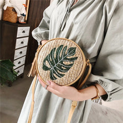 Summer Women's Straw Shoulder Bag Embroidered Crossbody Bag