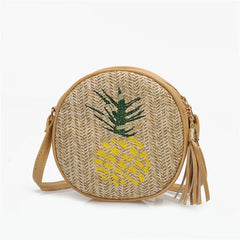 Summer Women's Straw Bag Shoulder Bag Crossbody Round Zipper