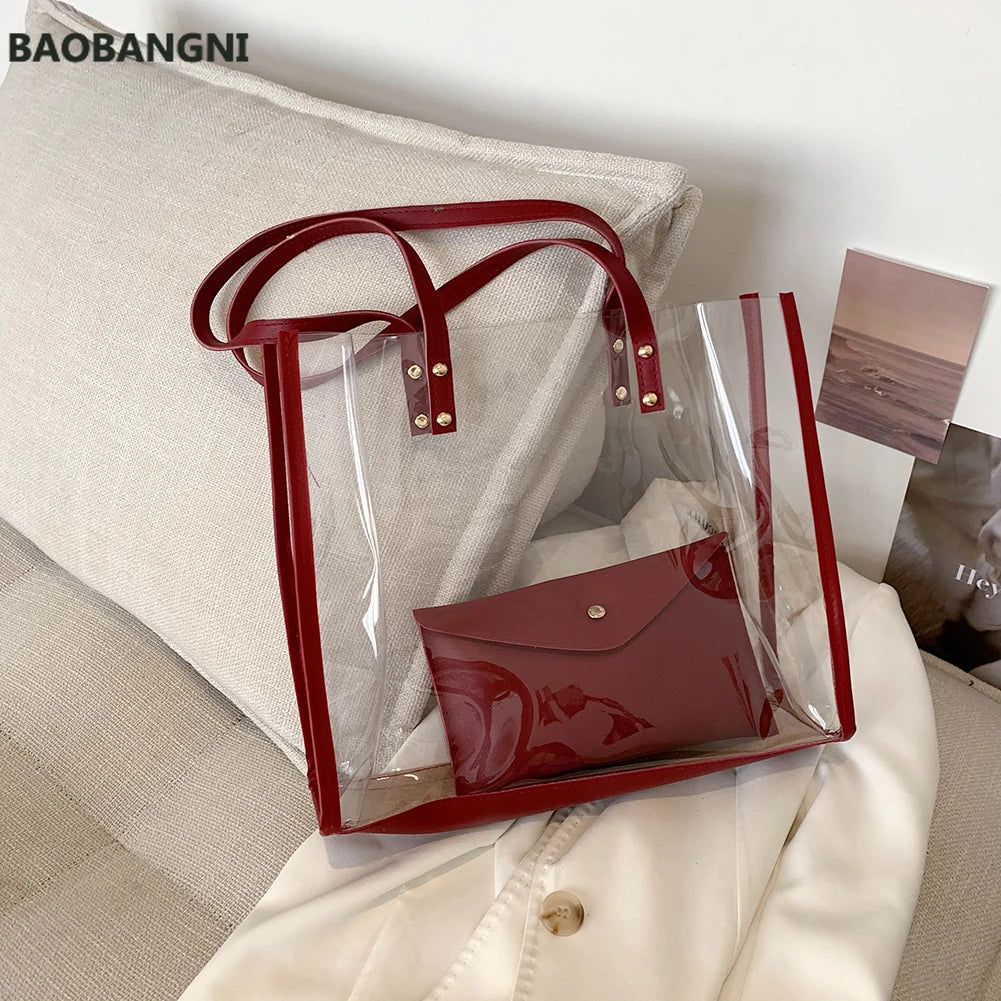 Summer Clear PVC Shoulder Bag Women Beach Shopping Bag