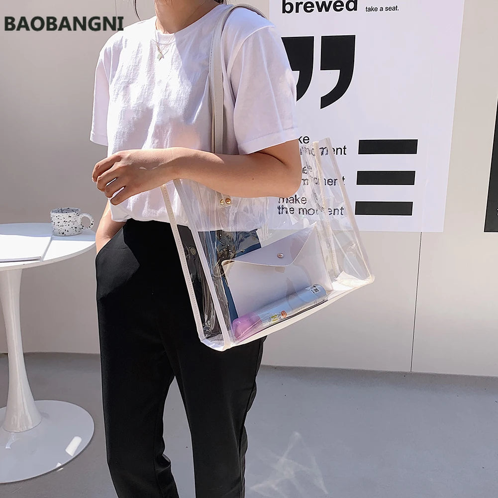 Summer Clear PVC Shoulder Bag Women Beach Shopping Bag