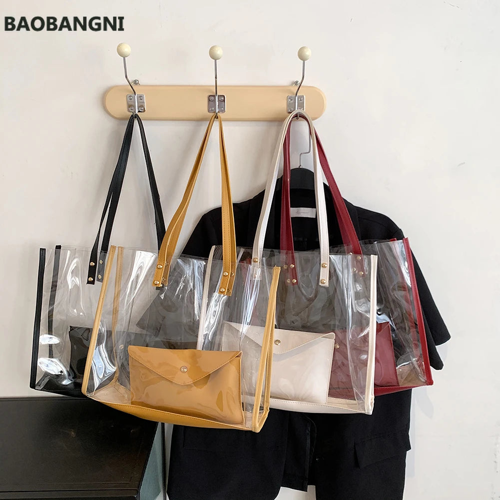Summer Clear PVC Shoulder Bag Women Beach Shopping Bag