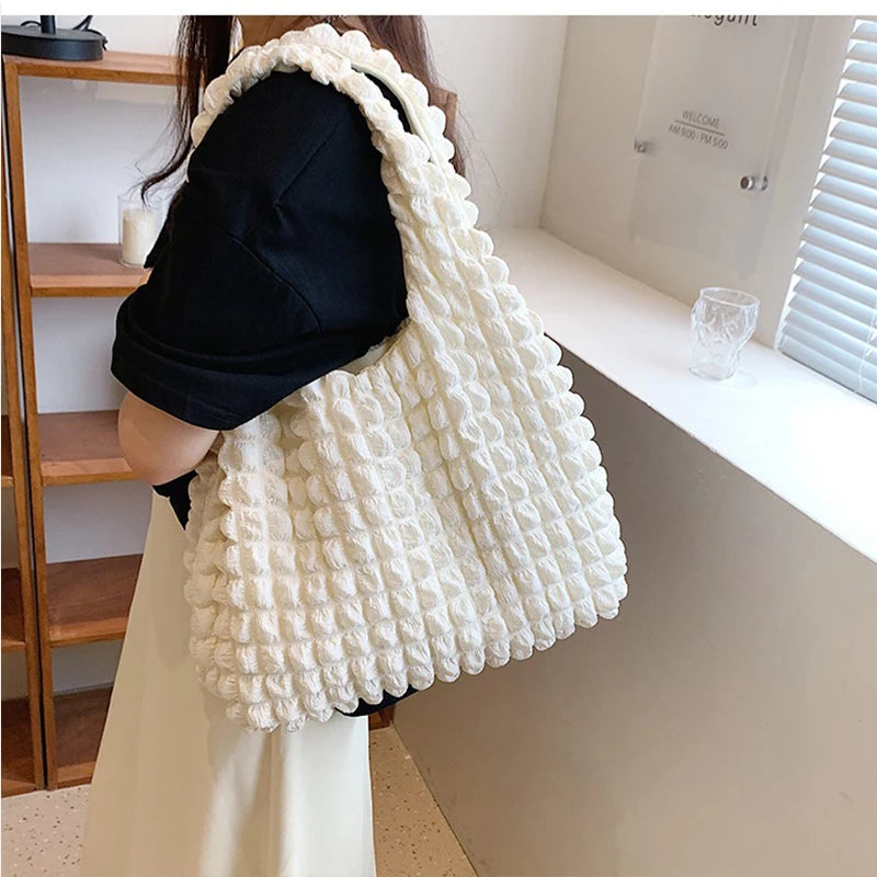 Summer Pleated Cloud Bag Casual Handbag Large Capacity Beach Tote Purse