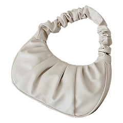 Vintage PU Leather Pleated Handbag for Women Small Shoulder Tote Purse