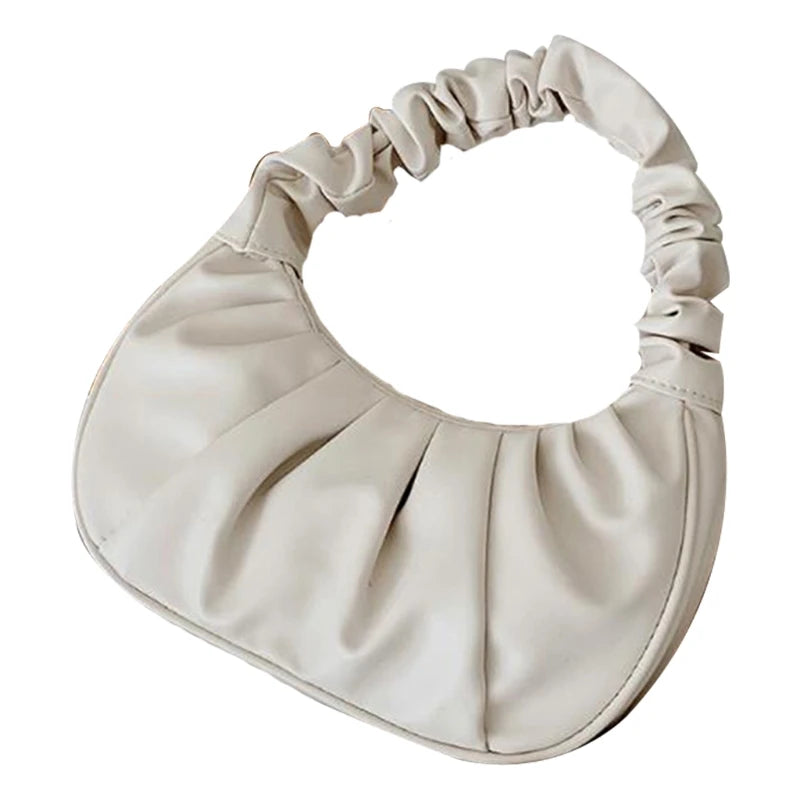 Vintage Summer Pleated Handbags Women Underarm Bag PU Leather