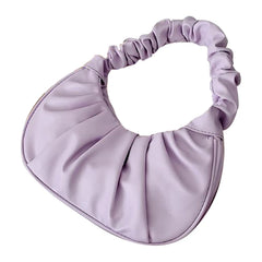 Vintage PU Leather Pleated Handbag for Women Small Shoulder Tote Purse