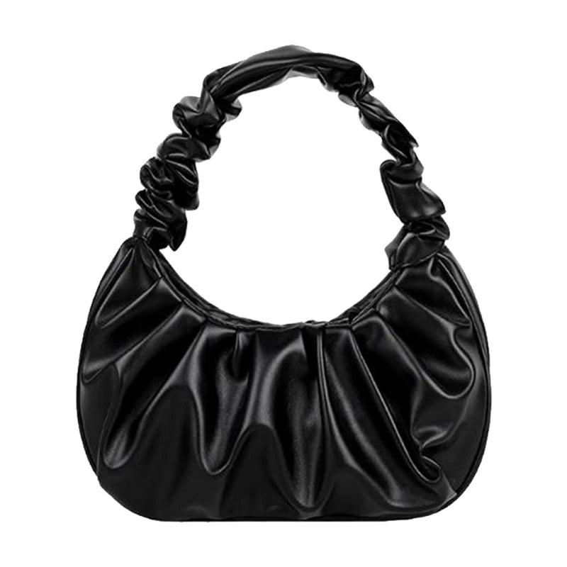 Vintage PU Leather Pleated Handbag for Women Small Shoulder Tote Purse