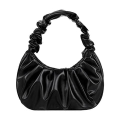 Vintage PU Leather Pleated Handbag for Women Small Shoulder Tote Purse