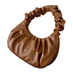 Vintage PU Leather Pleated Handbag for Women Small Shoulder Tote Purse