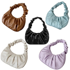 Vintage PU Leather Pleated Handbag for Women Small Shoulder Tote Purse