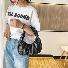Summer Pleated Handlebags for Women PU Cloud French Bags Leisure Armpit Bag