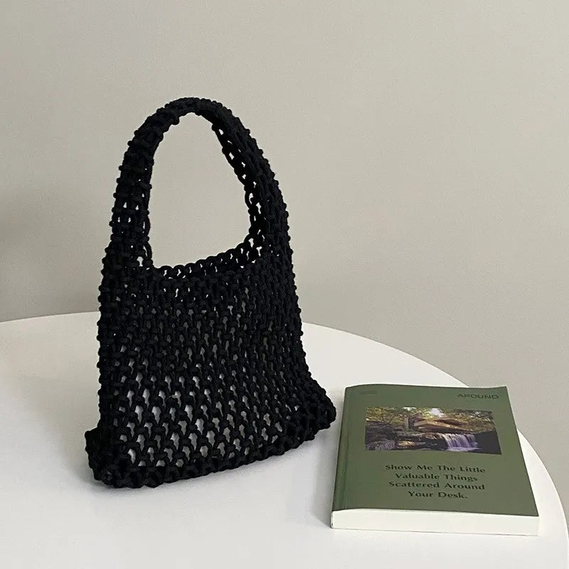 Summer Beach Bag For Women Mesh Rope Weaving Straw Net Ladies Shoulder Bags