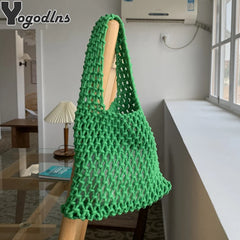Summer Beach Bag For Women Mesh Rope Weaving Straw Net Ladies Shoulder Bags