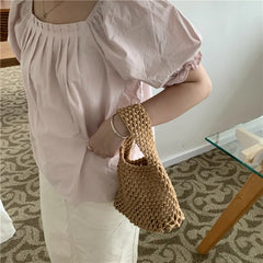 Summer Beach Bag For Women Mesh Rope Weaving Straw Net Ladies Shoulder Bags