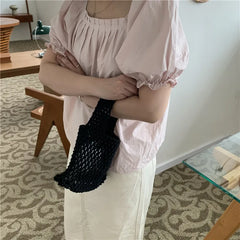 Summer Beach Bag For Women Mesh Rope Weaving Straw Net Ladies Shoulder Bags