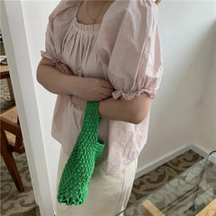 Summer Beach Bag For Women Mesh Rope Weaving Straw Net Ladies Shoulder Bags