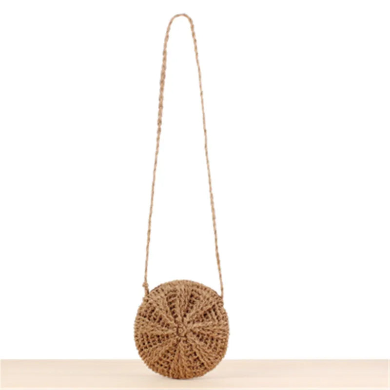 Summer Rattan Woven Round Women Straw Bag Handbag Knit Beach Bag