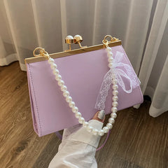 Summer Retro Small Square Bag Pearl Clip Single Shoulder Messenger Women's Bag