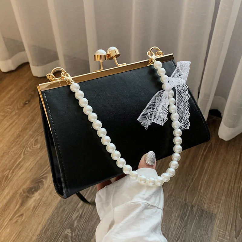 Summer Retro Small Square Bag Pearl Clip Single Shoulder Messenger Women's Bag